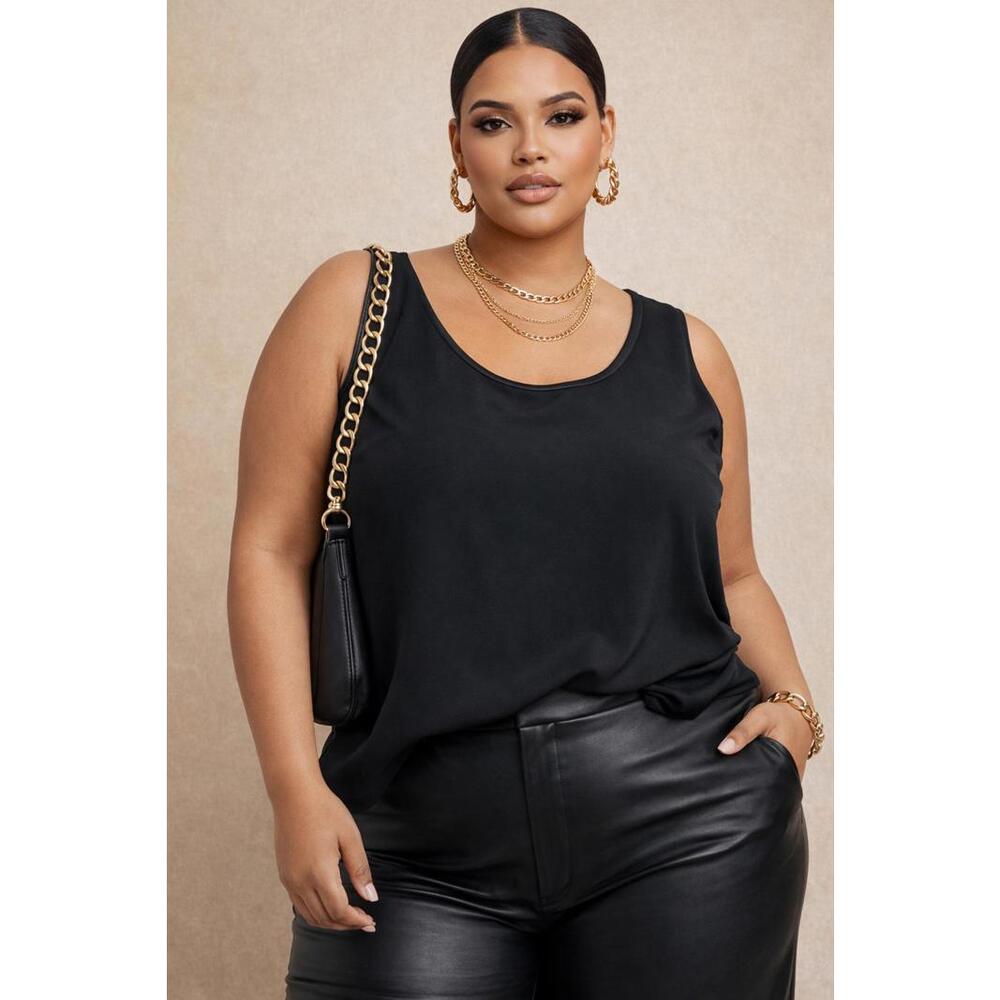 Dress Barn Women's Collection sz 20W Black Flowing Chiffon Tank Top Satin Trim